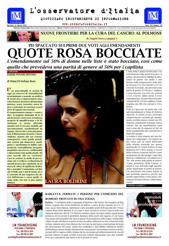 L'osservatore d'Italia edizione del 11 Marzo 2014